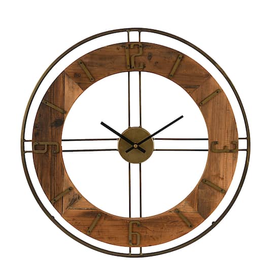 20 Metal And Fir Wood Dia Wall Clock Michaels - 20 Wall Clock With Second Hand